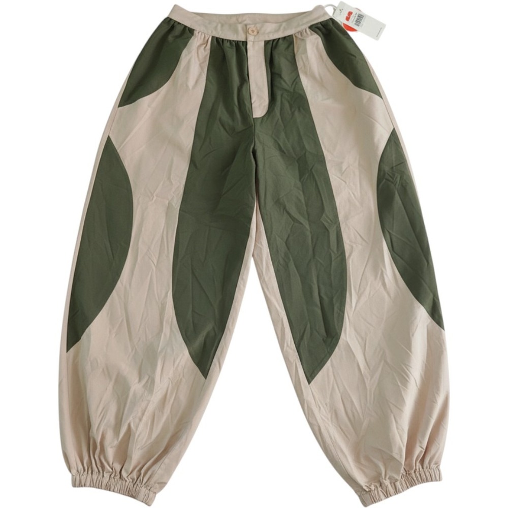 Cider Baggy Color Block Parachute Pants Green Beige Streetwear Medium NWT